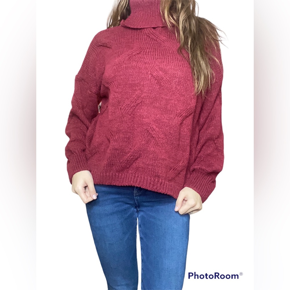 Women’s Medium Maroon/red thick polyester knitted mock neck sweater cardigan Dip